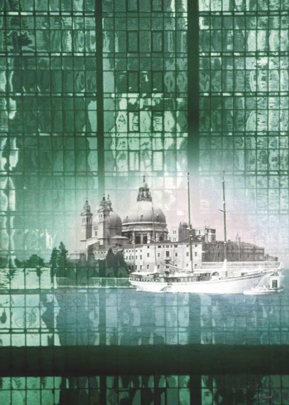 Large limited edition prints, Big, John Neville Cohen, Venetian Reflections, Venice, Glass, Green, Blue, White